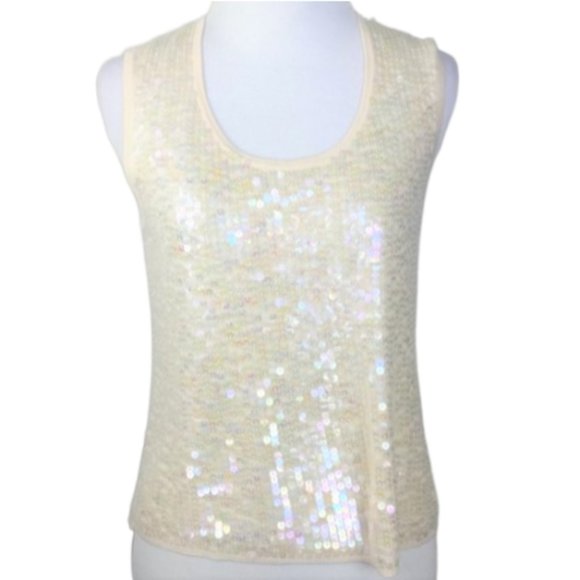 NWOT Bloomingdale's Cream Sequin Sleeveless Silk Top s/p - Picture 1 of 7